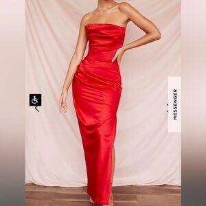 House of CB Adrienne Scarlett Red Satin Strapless Maxi Gown XS